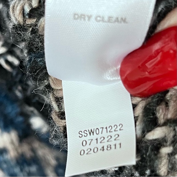 J. Jill Wool Blend Cardigan Duster Sweater SZ LP Chunky Fair Isle Jacquard Blue - Picture 9 of 13